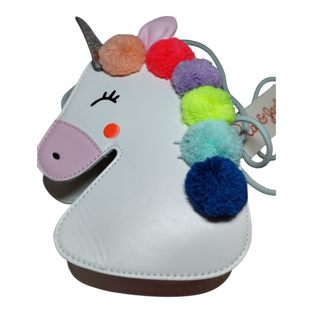 Unicorn Crossbody Bag with Colorful Pom Poms - Picture 2 of 3